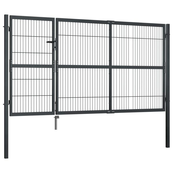 Garden Gate with Posts Steel 350x140 cm Anthracite