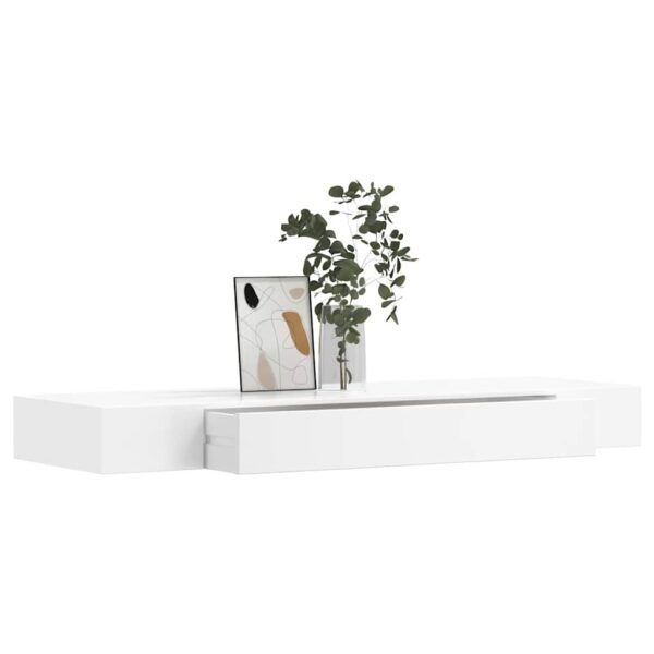 White MDF Floating Wall Display Shelf 1 Drawer Book/DVD Storage
