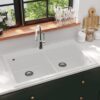 Overmount Kitchen Sink Double Basin Granite White