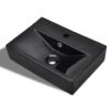 Ceramic Bathroom Sink Basin Faucet Overflow Hole Black Rectangular
