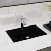 Ceramic Bathroom Sink Basin Faucet Overflow Hole Black Rectangular