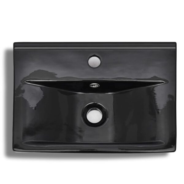 Ceramic Bathroom Sink Basin Faucet Overflow Hole Black Rectangular