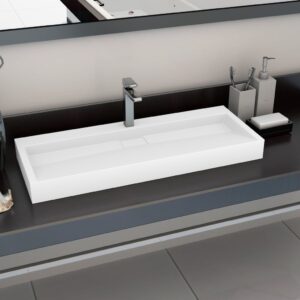 Wash Basin 120x46x11 cm Mineral Cast Marble Cast White