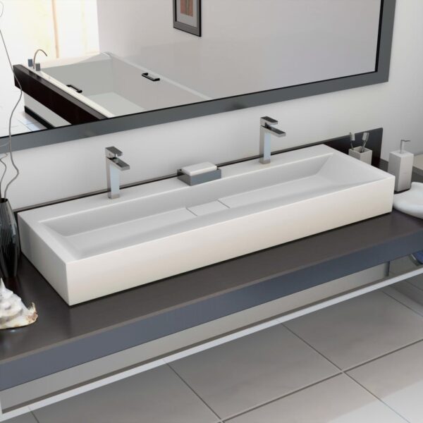 Wash Basin 120x46x11 cm Mineral Cast Marble Cast White
