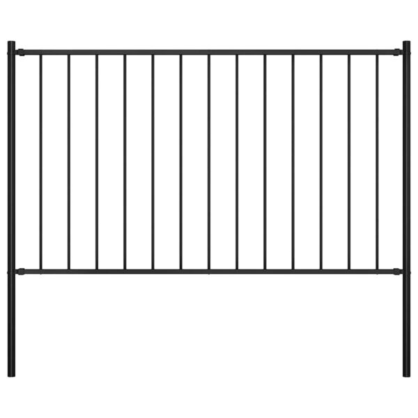 Fence Panel with Posts Powder-coated Steel 1.81x0.75 m Black