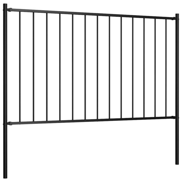 Fence Panel with Posts Powder-coated Steel 1.81x0.75 m Black