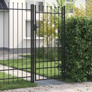 Fence Gate Single Door with Spike Top Steel 1x2 m Black