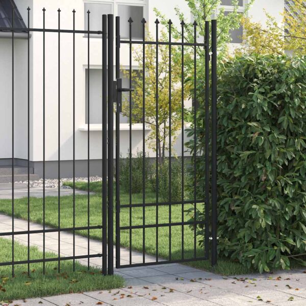 8719883769127_m_en_hd_1.jpg Fence Gate Single Door with Spike Top Steel 1x2 m Black