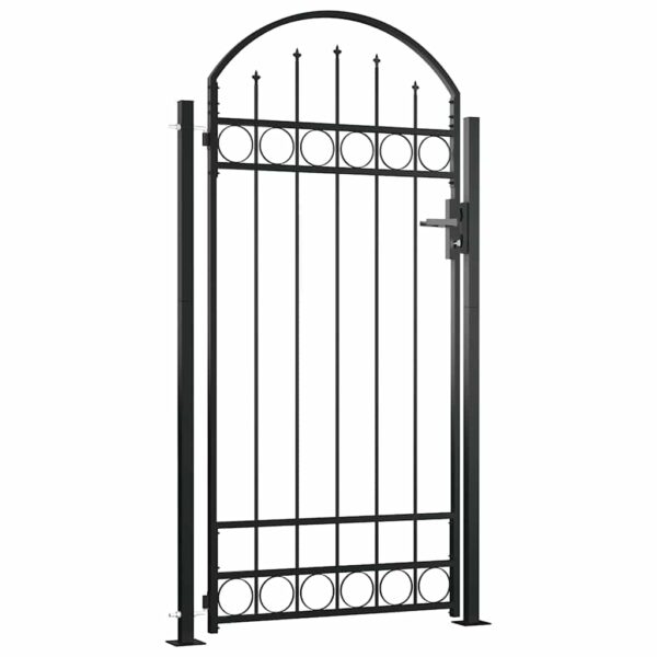 8719883769172_a_en_hd_1.jpg Fence Gate with Arched Top and 2 Posts 105x204 cm Black