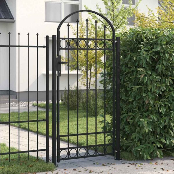 8719883769172_m_en_hd_1.jpg Fence Gate with Arched Top and 2 Posts 105x204 cm Black