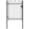 Fence Gate Single Door with Arched Top Steel 1x1.2 m Black