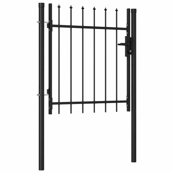 8719883769516_a_en_hd_1.jpg Fence Gate Single Door with Spike Top Steel 1x1 m Black