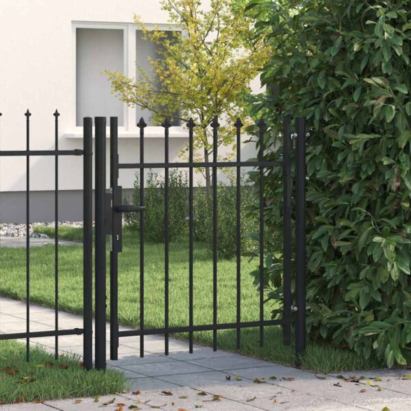 8719883769516_m_en_hd_1.jpg Fence Gate Single Door with Spike Top Steel 1x1 m Black