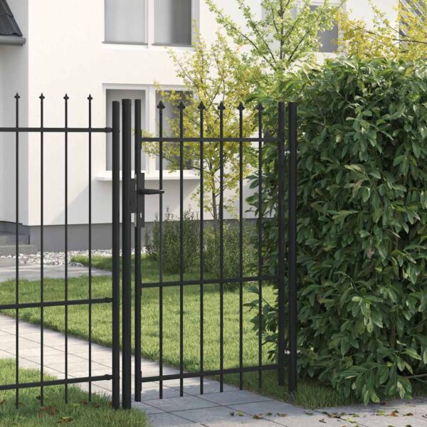 8719883769530_m_en_hd_1.jpg Fence Gate Single Door with Spike Top Steel 1x1.5 m Black