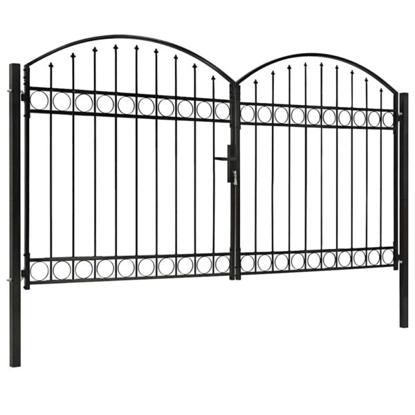 Fence Gate Double Door with Arched Top Steel 300x175 cm Black