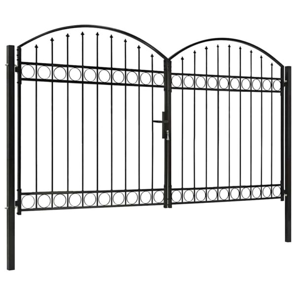 Fence Gate Double Door with Arched Top Steel 300x200 cm Black