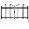 Fence Gate Double Door with Arched Top Steel 300x200 cm Black