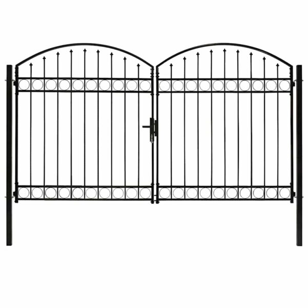 Fence Gate Double Door with Arched Top Steel 300x200 cm Black