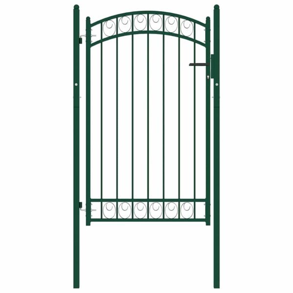 Fence Gate with Arched Top Steel 100x150 cm Green