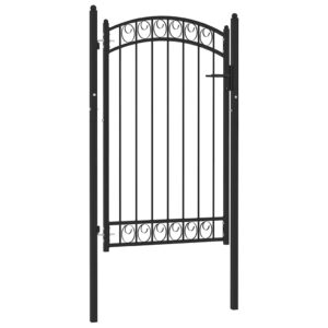 Fence Gate with Arched Top Steel 100x150 cm Black
