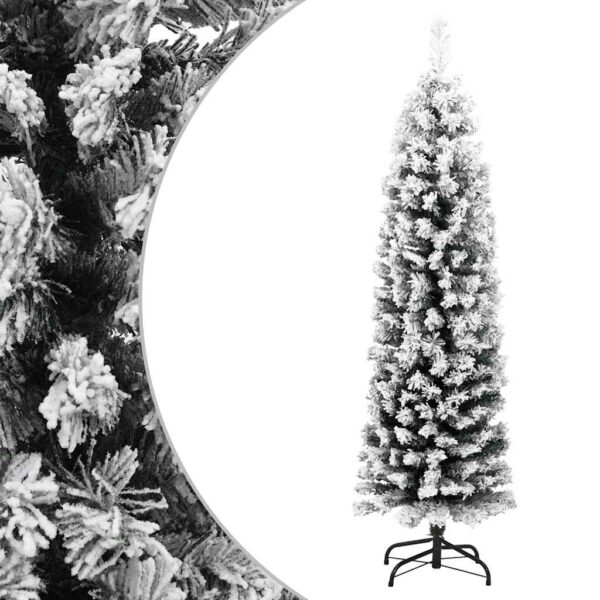 8720286011522_a_en_hd_1.jpg Slim Artificial Christmas Tree with Flocked Snow Green 150 cm PVC