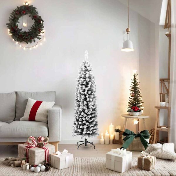 8720286011522_g_en_hd_1.jpg Slim Artificial Christmas Tree with Flocked Snow Green 150 cm PVC