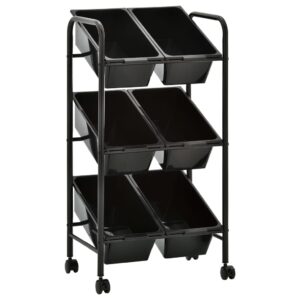 6-Basket Toy Storage Trolley Black Plastic