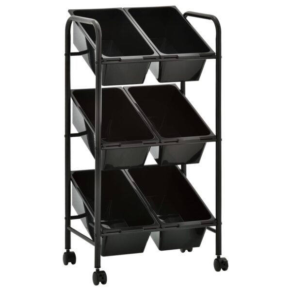 6-Basket Toy Storage Trolley Black Plastic