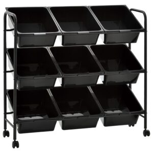 9-Basket Toy Storage Trolley Black Plastic