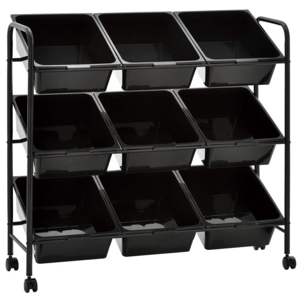 9-Basket Toy Storage Trolley Black Plastic