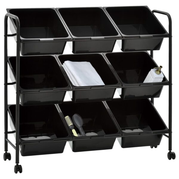 9-Basket Toy Storage Trolley Black Plastic