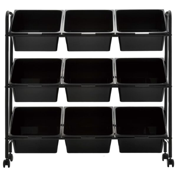 9-Basket Toy Storage Trolley Black Plastic