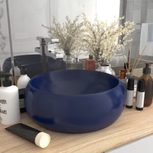 Luxury Wash Basin Round Matt Dark Blue 40x15 cm Ceramic