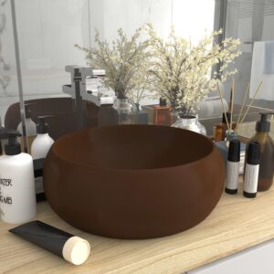 Luxury Wash Basin Round Matt Dark Brown 40x15 cm Ceramic
