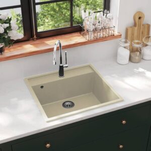 Kitchen Sink with Overflow Hole Beige Granite