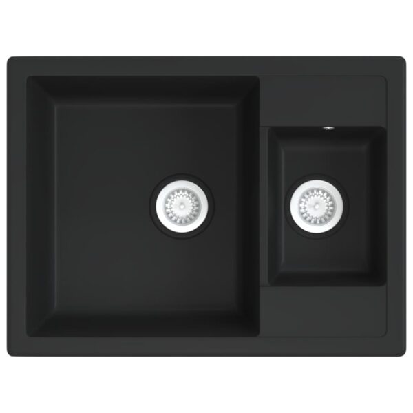 Kitchen Sink with Overflow Hole Double Basins Black Granite