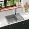 Kitchen Sink with Overflow Hole Oval Grey Granite