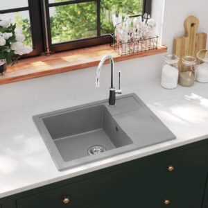 Kitchen Sink with Overflow Hole Oval Grey Granite