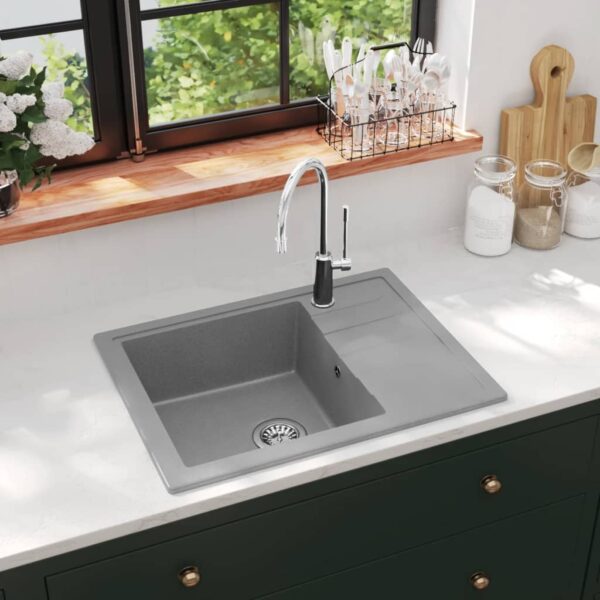 Kitchen Sink with Overflow Hole Oval Grey Granite