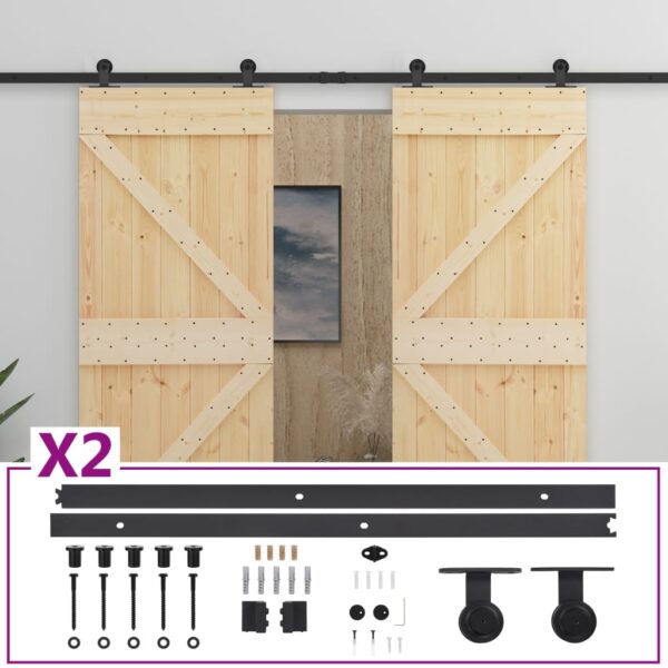 Sliding Door with Hardware Set 90x210 cm Solid Pine Wood