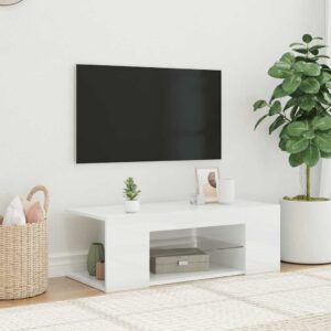TV Cabinet with LED Lights High Gloss White 90x39x30 cm