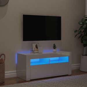 TV Cabinet with LED Lights High Gloss White 90x35x40 cm