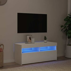 TV Cabinet with LED Lights White 90x35x40 cm
