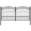 Fence Gate with Spear Top Black 305x150 cm Powder-coated Steel