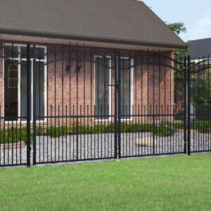 Fence Gate with Spear Top Black 305x175 cm Powder-coated Steel