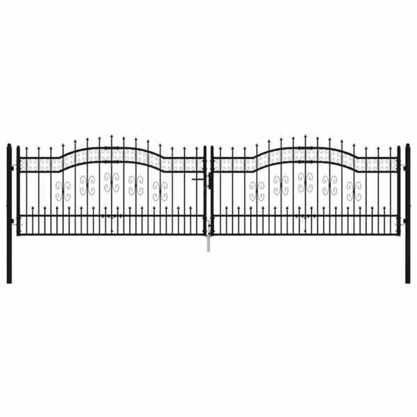Fence Gate with Spear Top Black 406x100 cm Powder-coated Steel