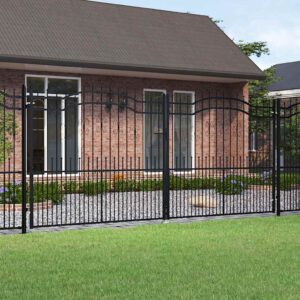 Fence Gate with Spear Top Black 406x175 cm Powder-coated Steel