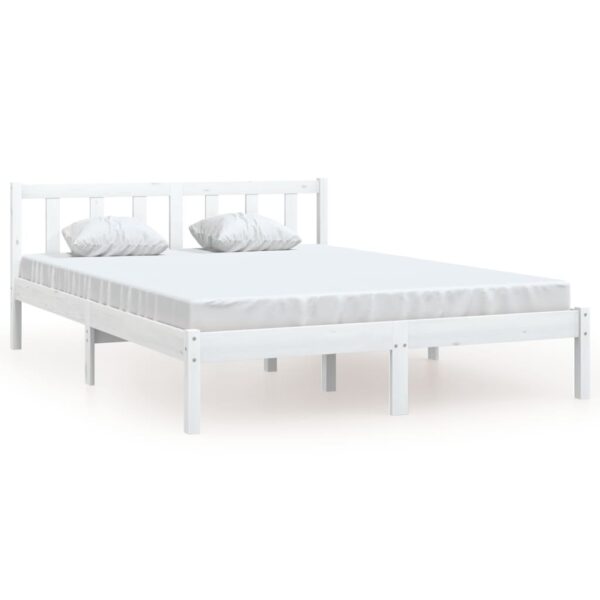 810063  Bed Frame without Mattress White Solid Wood 140x190 cm