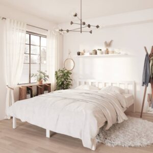 810063  Bed Frame without Mattress White Solid Wood 140x190 cm
