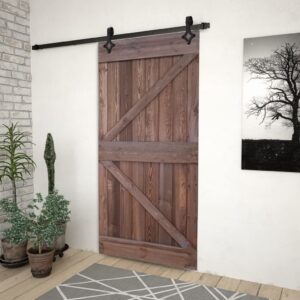 Sliding Door with Hardware Set 90x210 cm Pine Wood Dark Brown